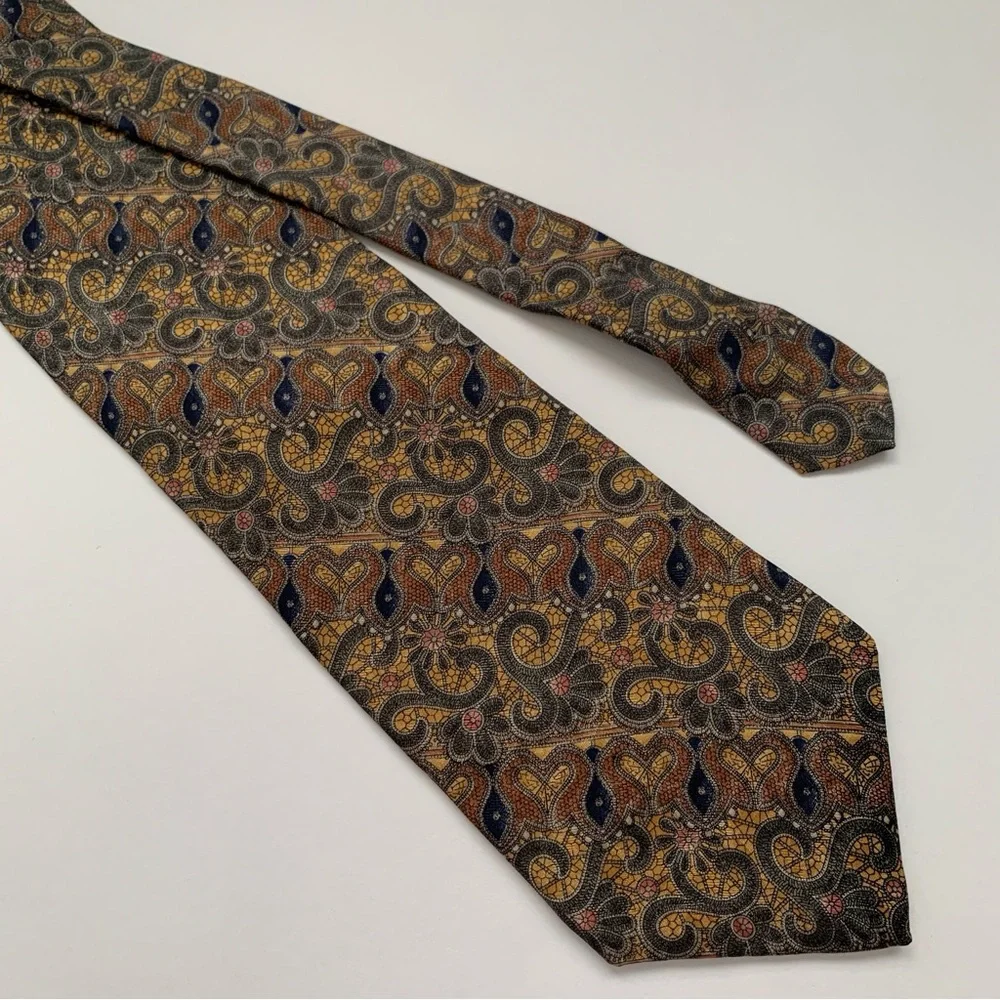Stafford Tie Men's‎ 100% Silk Geometric Brown Yellow Green 4.00